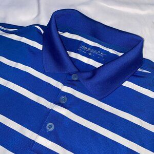 NIKE Golf Dri-Fit Men's Sz XL Short Sleeve Polo Shirt Blue‎ White Stripes